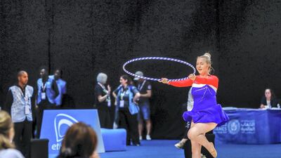 Gymnastics at ADNEC. Hekla Holmarsdottir of Iceland in action.