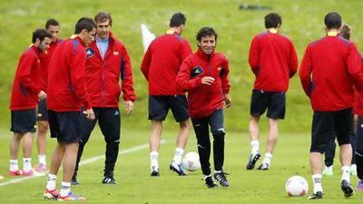As coach of the Spanish Under 23 team at the London Olympics last year, Luis Milla, centre, took forward the attacking style of the senior side. David Moir / Reuters