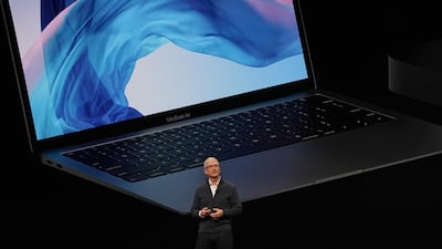 Apple chief executive Tim Cook presents new products, including Macbook laptops, at a special event at the Brooklyn Academy of Music in October 2018. AFP