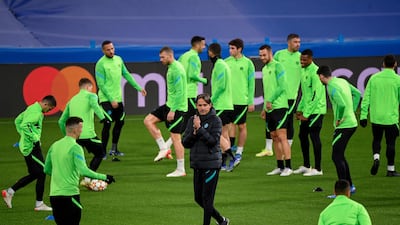 Inter Milan manager Simone Inzaghi leads his team during training session in Madrid. AFP