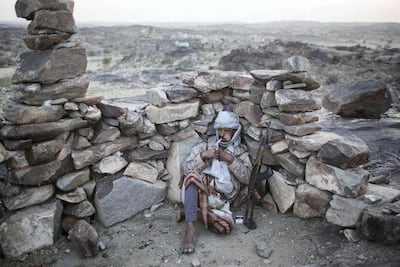 A member of Yemeni resistance forces of Abu Jabr brigade is seen at on the front line in Zi Naem. Asmaa Waguih for The National