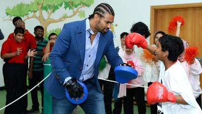 English heavyweight boxer David Hayes took time out today to spend with special needs children at the Rashid Paediatric Therapy Centre. Hayes was also in town promoting healthy living and his gym in Dubai is schedulced to open in the coming months. Courtesy: Hayemaker Gym