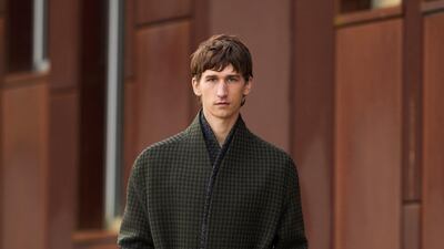 A collarless dressing gown coat for autumn / winter 2021, by Ermenegildo Zegna. Courtesy Ermenegildo Zegna