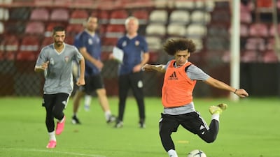 UAE midfielder Omar Abdulrahman takes part in training ahead of the World Cup 2022 qualifier against Thailand. Courtesy UAE FA