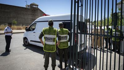 A van brings suspects in the December 2018 murders of two Scandinavian tourists to a court in Sale, near the Moroccan capital Rabat, on May 30, 2019. AFP