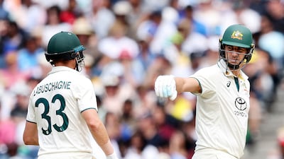 Australia captain Pat Cummins, right, and Marnus Labuschagne rescued their second innings. AFP