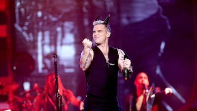 British artist Robbie Williams performs at du arena in Abu Dhabi on April 25, 2015. Christopher Pike / The National