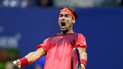 Fabio Fognini celebrates after defeating Rafael Nadal in five sets. Elsa / Getty Images