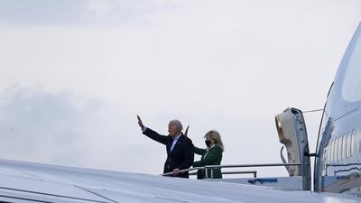 U.S. President Joe Biden and First Lady Jill Biden board Air Force One as they depart Texas to return to the White House, at Ellington Field Joint Reserve Base in Houston, Texas. Reuters