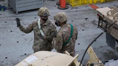 US military trucks and equipment arrive for the military exercise in Abu Dhabi at Jebel Ali Port, Dubai. Leslie Pableo for The National