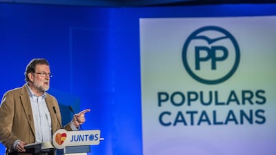 Mariano Rajoy, Spain's prime minister and leader of the People's Party, gestures as he speaks during an election campaign event in Barcelona on November 12, 2017. Angel Garcia / Bloomberg