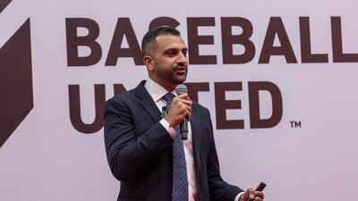 Baseball United’s CEO Kash Shaikh at the launch of Baseball United’s Dubai Showcase. Antonie Robertson / The National