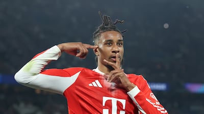 Bayern winger Michael Olise celebrates making it 2-2. Getty Images