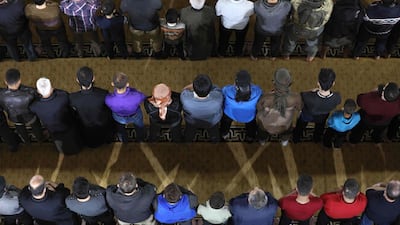 Syrian Muslim worshippers crowd a mosque in the opposition held city of Idlib in northwestern Syria. AFP