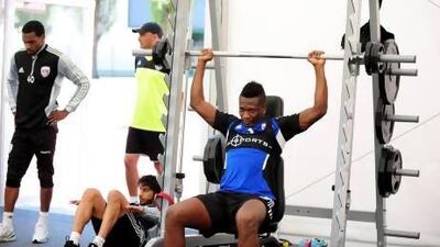 Al Ain’s Asamoah Gyan, right, turned down an offer from Galatasaray this summer and he is now back training with the champions in Austria. Al Ain