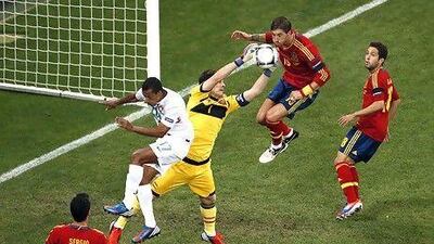 Goalkeeper Iker Casillas, centre, and his Spanish side have kept a clean sheet for the last nine knockout games.