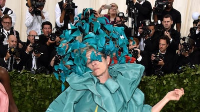 Frances McDormand in a custom Valentino gown at the 2018 Met Gala. Getty Images