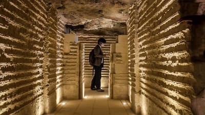A journalist tours inside the Step Pyramid of Djoser in Egypt's Saqqara necropolis. The pyramid was constructed 4700 years ago during the era of Pharaoh Djoser, one of Ancient Egypt’s Third Dynasty kings. AFP