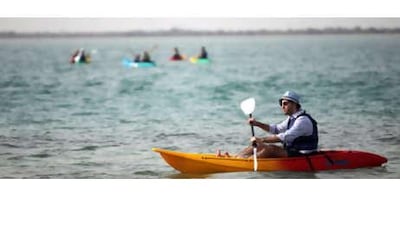 Our intrepid reporter en route to Abu Dhabi's mangroves.