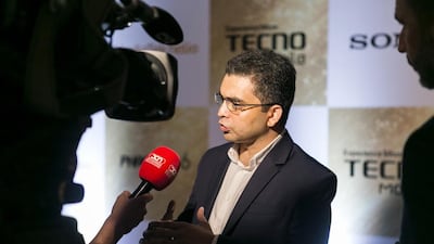 Arif Chowdhury, vice president of Tecno Group, during the global unveiling of the Phantom 6 and Phantom 6 Plus smartphone devices in Dubai. Reem Mohammed / The National
