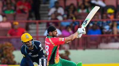 Shoaib Malik of Guyana Amazon Warriors during the CPL Qualifier against of Barbados Tridents in Bridgetown. CPL T20/Getty