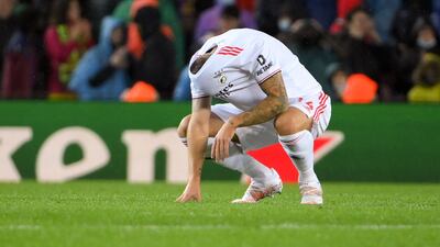 Benfica's Swiss forward Haris Seferovic reacts at the end of the match. AFP