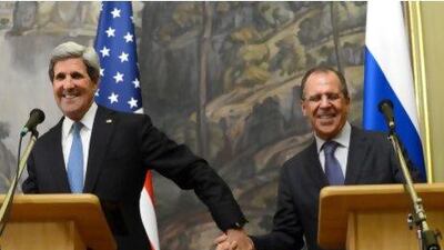 US secretary of state John Kerry (left) and his Russian counterpart Sergei Lavrov speak at their joint press conference in Moscow.