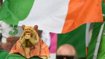 A Republic of Ireland supporter wearing a Jar Jar Binks mask attends the Euro 2016 Group E football match between Belgium and Ireland at the Matmut Atlantique stadium in Bordeaux on June 18, 2016. Nicolas Tucat / AFP