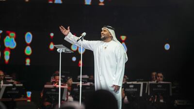 Emirati singer Hussain Al Jassmi performs at the 49th National Day show at Al Majaz Amphitheatre in Sharjah, December 3. Wam