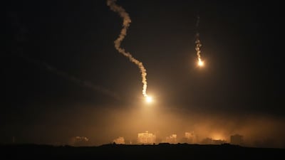 Flares over the Gaza Strip on Tuesday. AP