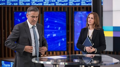 George Clooney as Lee Gates and Julia Roberts as Patty Fenn in Money Monster. Atsushi Nishijima / CTMG