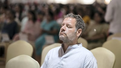 The shilanyas vidhi of the first traditional Hindu temple in the UAE is performed in the holy presence of His Holiness Mahant Swami Maharaj, the spiritual leader of BAPS Swaminarayan Sanstha.