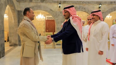 The Saudi delegation arrives in Sanaa for ceasefire negotiations. EPA