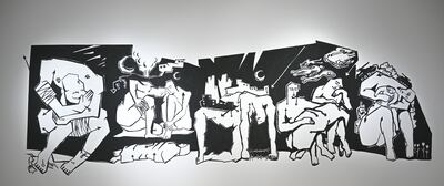 A mural painted by a Ramallah artist, based on the work by Maisara Baroud, displayed at Zawyeh Gallery in Palestine. Photo: Zawyeh Gallery