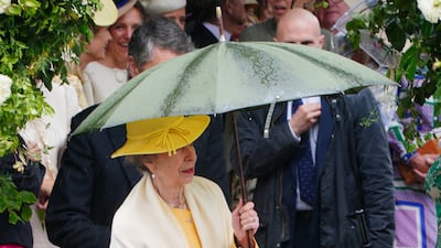 Princess Anne, the Princess Royal, at the wedding of Harriet Sperling to Peter Phillips at All Saints Church in Kemble, Gloucestershire. PA
