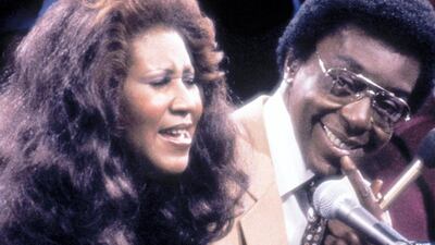Singer Aretha Franklin with show host and producer Don Cornelius. Franklin was one of many entertainers who performed on 'Soul Train' in the 1970''s, part of the Soul Train 30th Anniversary "Divas and Kings 2000 & Beyond." Tribune Entertainment