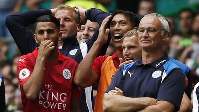 Leicester City manager Claudio Ranieri, Riyad Mahrez and Leonardo Ulloa during the penalty shootout on Saturday. Craig Brough / Action Images / Reuters / July 23, 2016