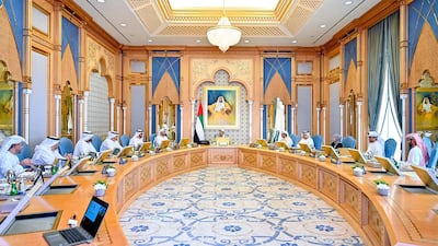 Sheikh Mansour bin Zayed, Deputy Prime Minister and Minister of Presidential Affairs, leads the first meeting of the 50-year planning committee. It is one of two committees tasked with guiding the UAE's future over the next 50 years. Courtesy: Wam
