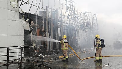 Fire at the Ajman Holiday Beach Club, which housed about 20 clubs completely gutted the interior. Courtesy Ajman Civil Defence
