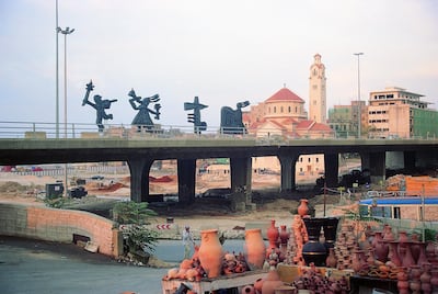Installation view of 'The Archaic Procession', Nadim Karam's large-scale sculptures installed in Beirut's Central District (1997-2000). Courtesy of the artist