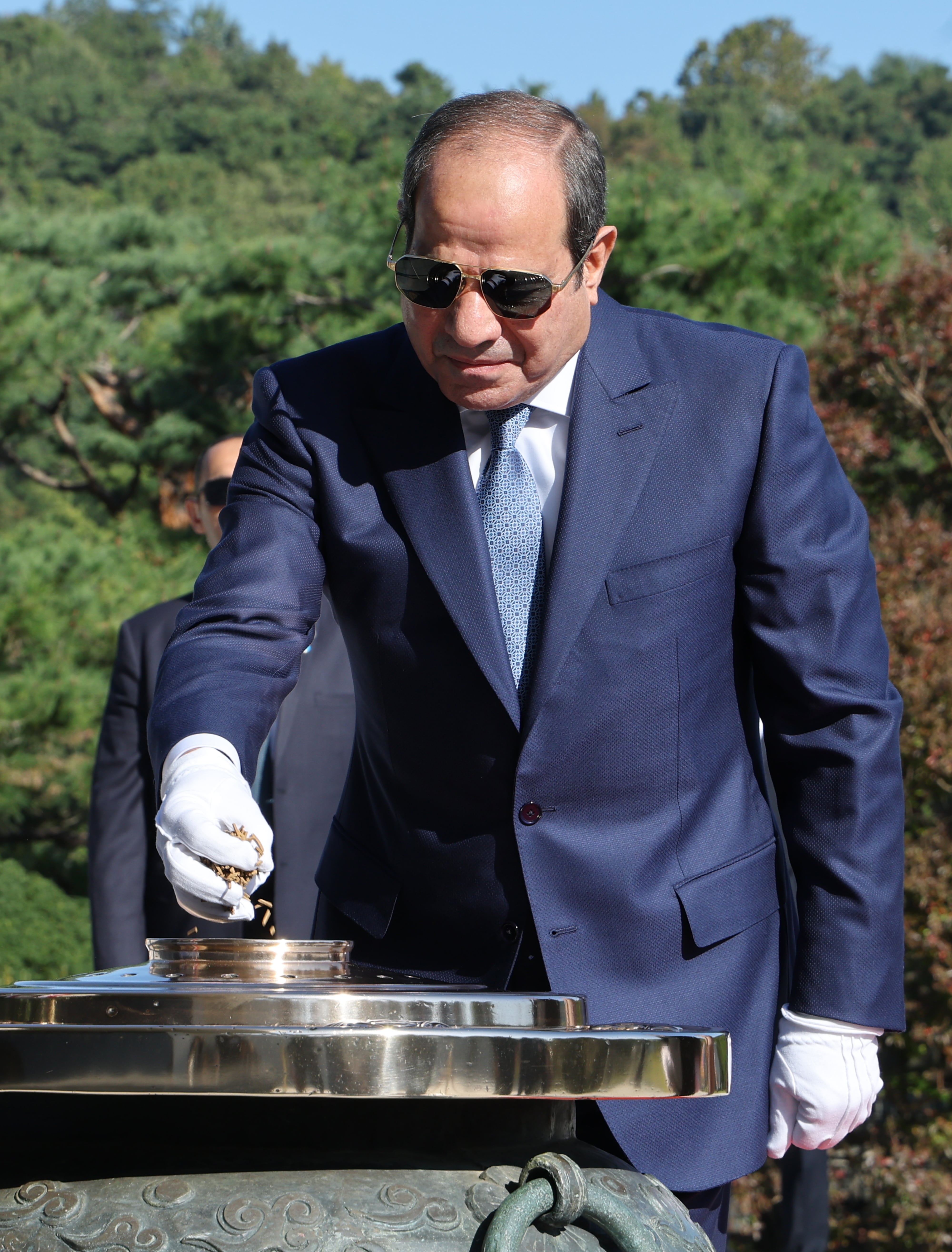 Egyptian President Abdel Fattah El Sisi at the National Cemetery in Seoul. His current term ends in 2030. EPA
