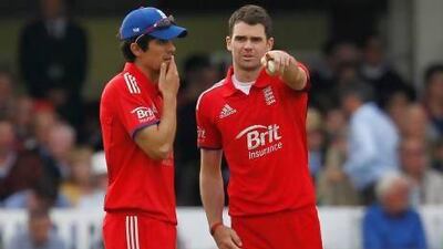 England pair Alistair Cook, left, and James Anderson, right, are currently involved in a one-day series at home against New Zealand. Ian Kington / AFP