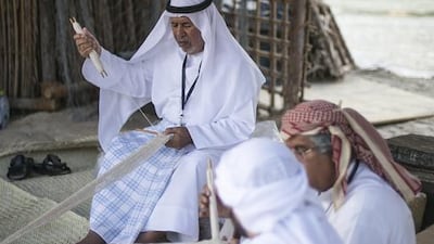 Demonstrations on how fish nets were traditionally made at the Qasr Al Hosn Festival that starts on Wednesday. Mona Al Marzooqi / The National