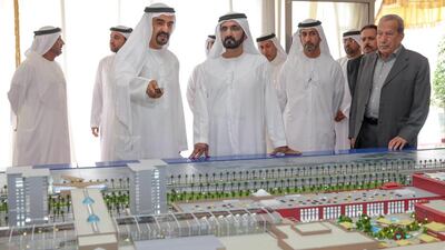 Sheikh Mohammed bin Rashid, Vice President and Ruler of Dubai, tours the Nakheel sales centre. Wam