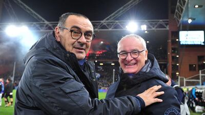 Juventus coach Maurizio Sarri with Sampdoria coach Claudio Ranieri. Reuters