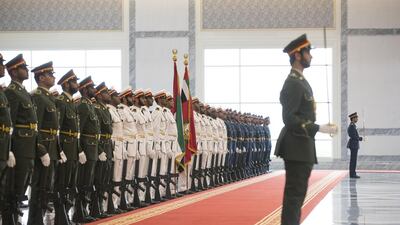UAE Armed Forces honour guard participate in a reception for Abdel Fattah El Sisi, President of Egypt (not shown), at the Presidential Airport. Ryan Carter / Crown Prince Court - Abu Dhabi