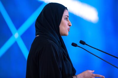 Her Excellency Sarah Al Amiri, Minister of State for Advanced Technology during the UAE Industry 4.0 Program at the ADNOC Business Center, Abu Dhabi. Victor Besa/The National.