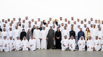 President Sheikh Mohamed with the UAE's ambassadors and representatives of missions abroad as well as ministers Reem Al Hashimy, Noura Al Kaabi and Lana Nusseibeh. UAE Presidential Court