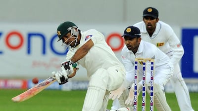 Sarfraz Ahmed played a fighting knock and is unbeaten to keep Pakistan’s hopes alive. Ishara Kodikara / AFP