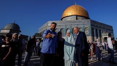 Palestinians celebrate the first day of Eid Al Adha in Al Aqsa compound in Jerusalem's Old City. Reuters